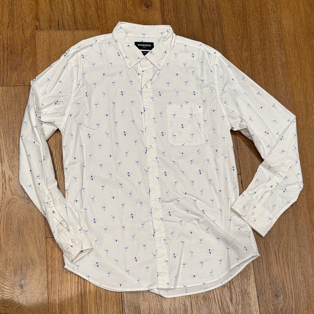 Bonobos Cream Shirt with Blue Pattern
